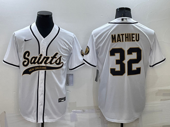 Men's New Orleans Saints #32 Tyrann Mathieu White Cool Base Stitched Baseball Jersey